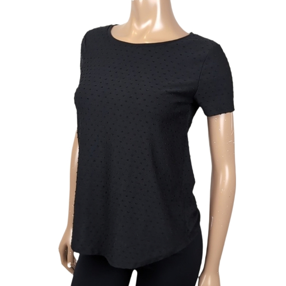 Joe Fresh Short Sleeve TShirt Womens Size Small Black Swiss Dot Top